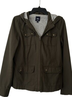 GAP Olive Green Hooded Zip Jacket with Gray Lining Women’s